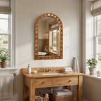Textured Arched Window Wood Wall Mirror, 35.5"