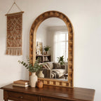 Textured Arched Window Wood Wall Mirror, 35.5"