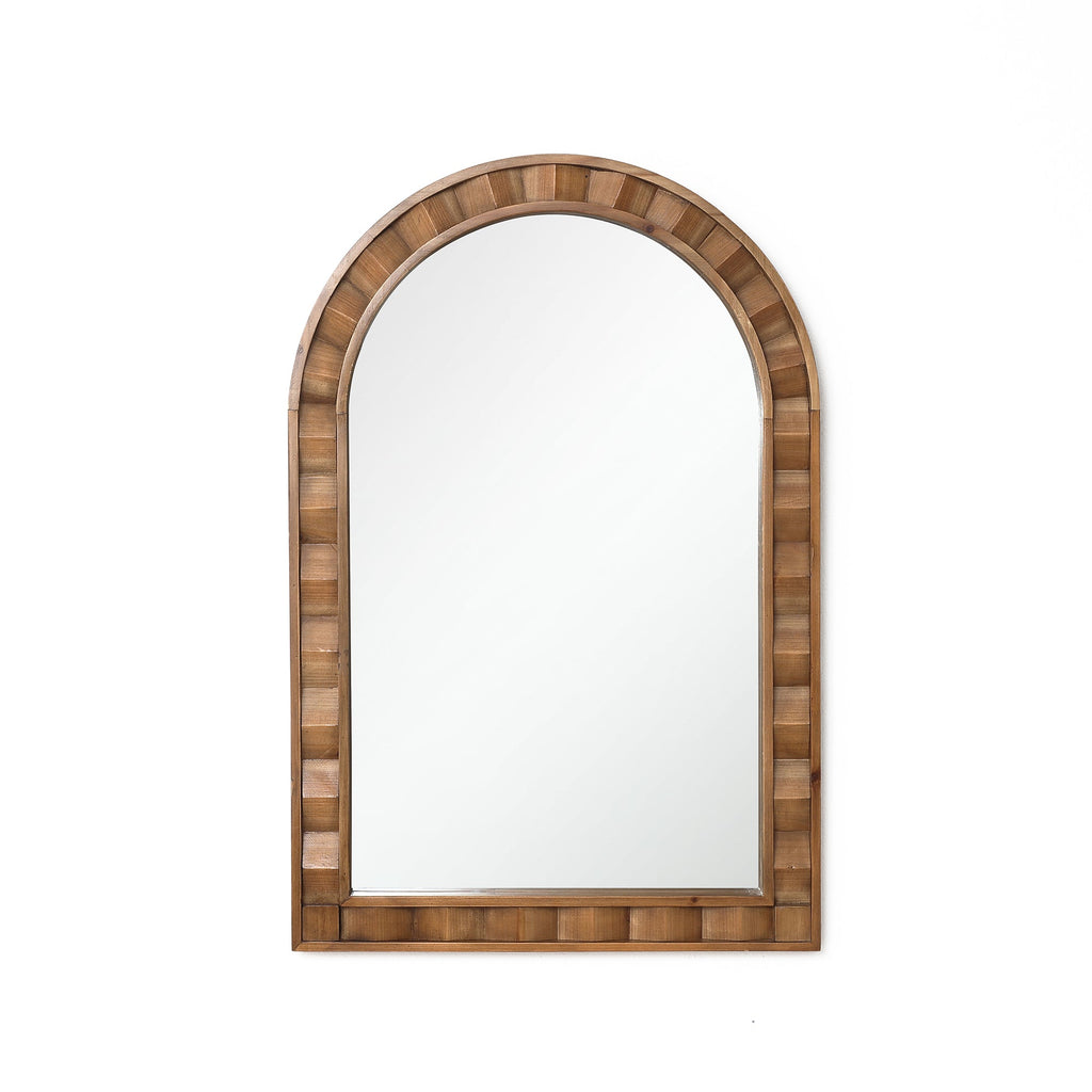 Textured Arched Window Wood Wall Mirror, 35.5"