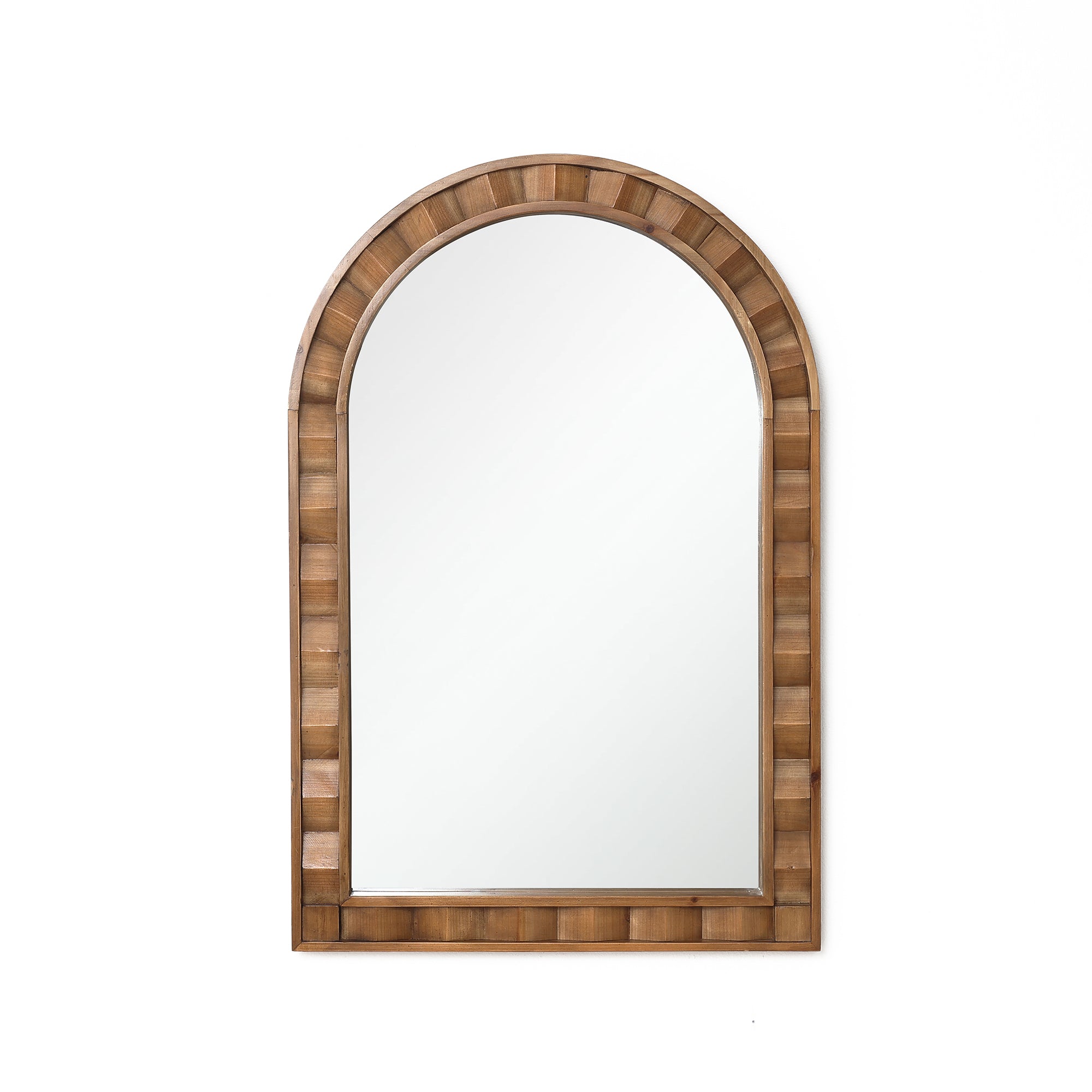 Textured Arched Window Wood Wall Mirror, 35.5"