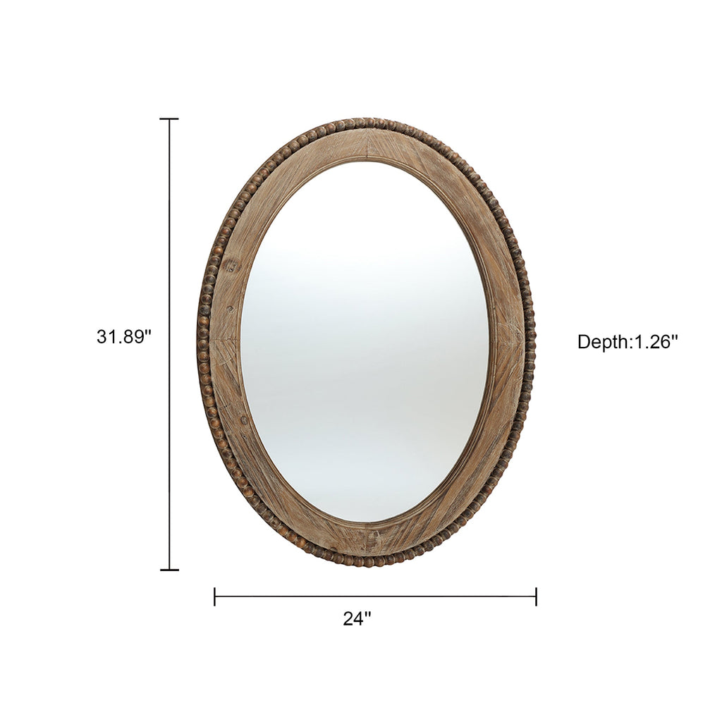 Beaded Oval Wood Wall Mirror, 32"