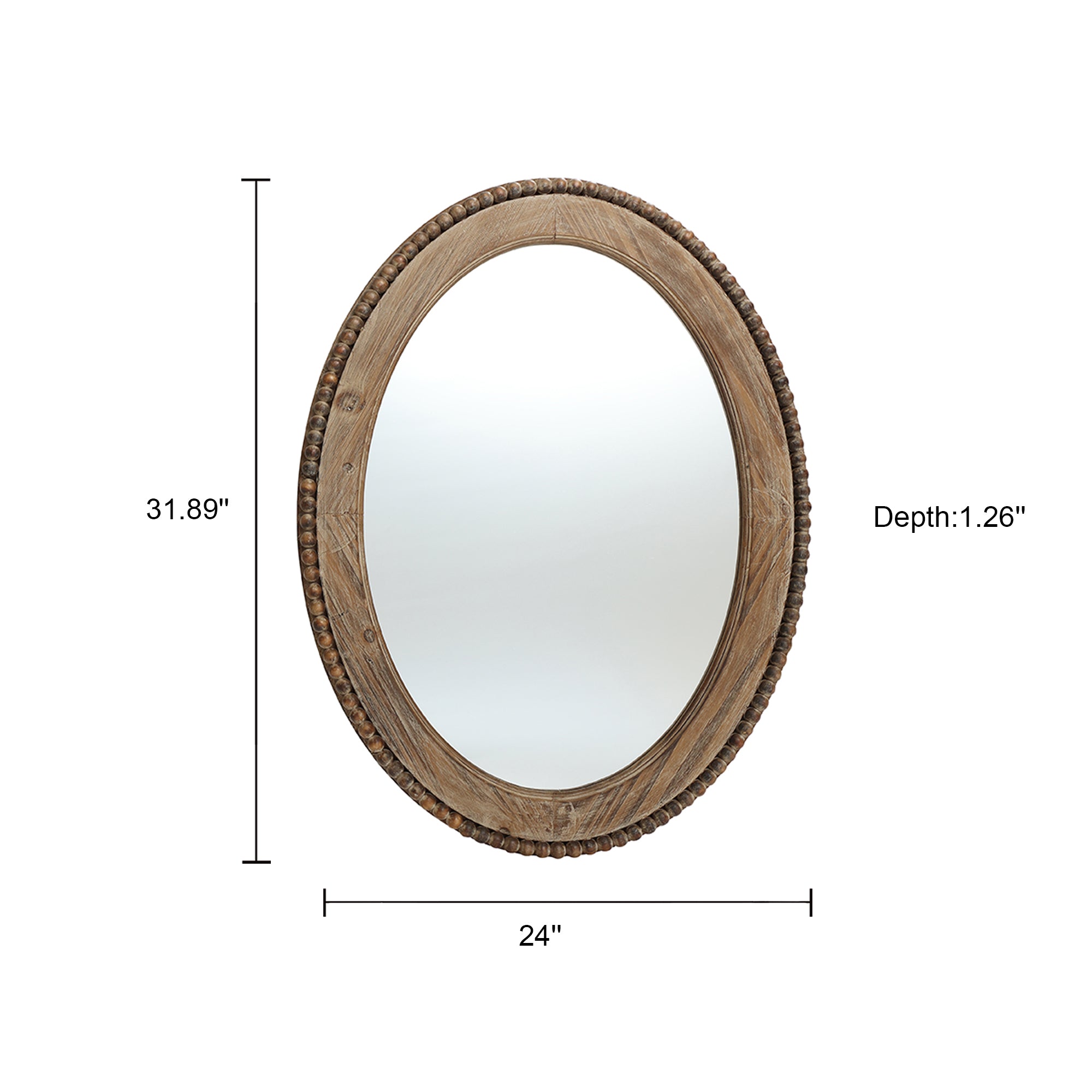 Beaded Oval Wood Wall Mirror, 32"