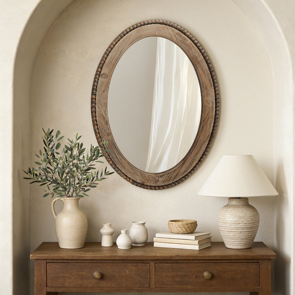 Beaded Oval Wood Wall Mirror, 32"