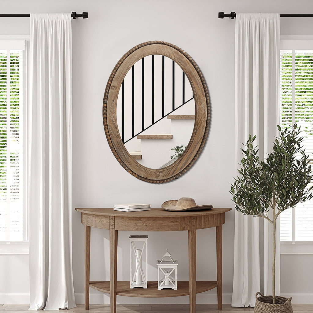 Beaded Oval Wood Wall Mirror, 32"