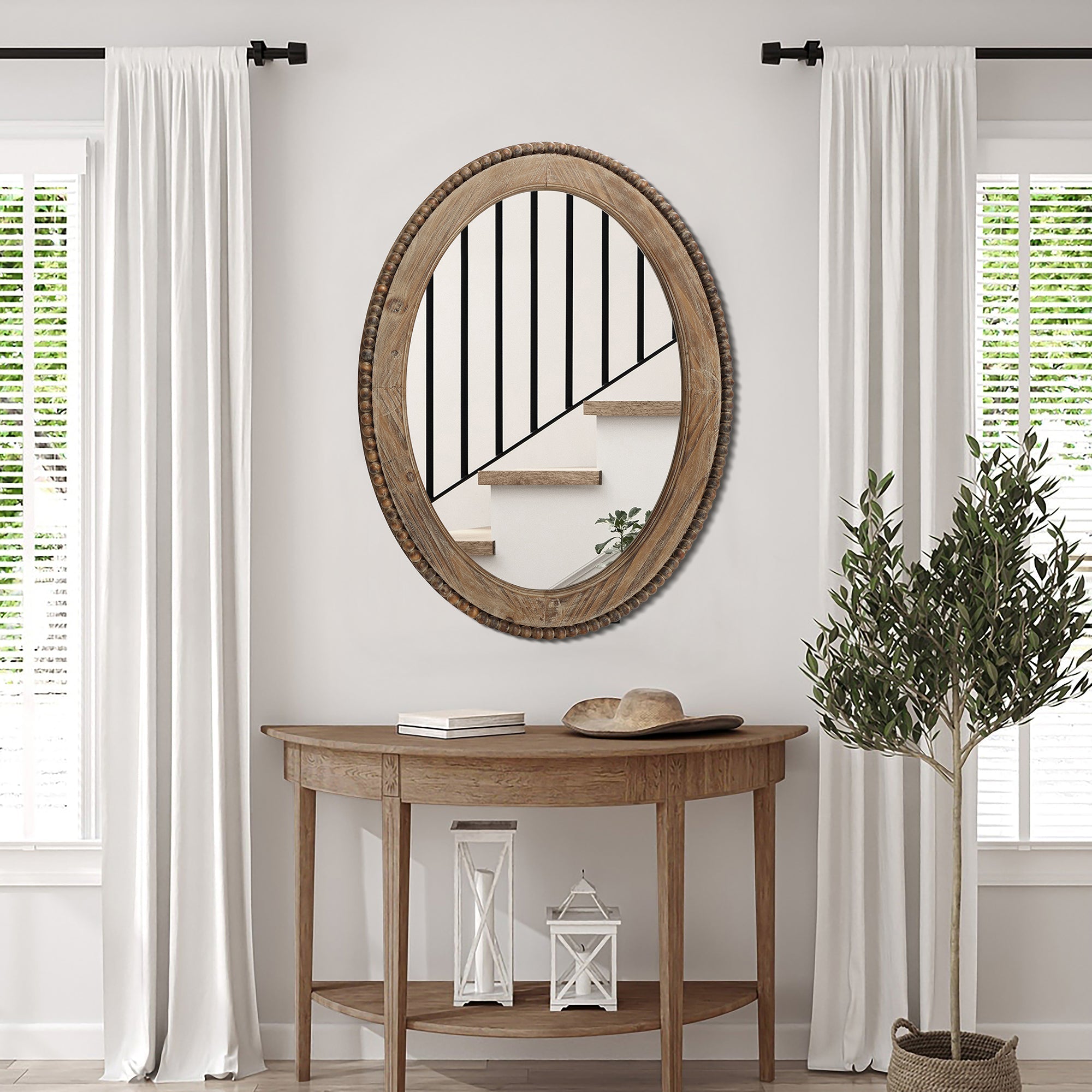 Beaded Oval Wood Wall Mirror, 32"