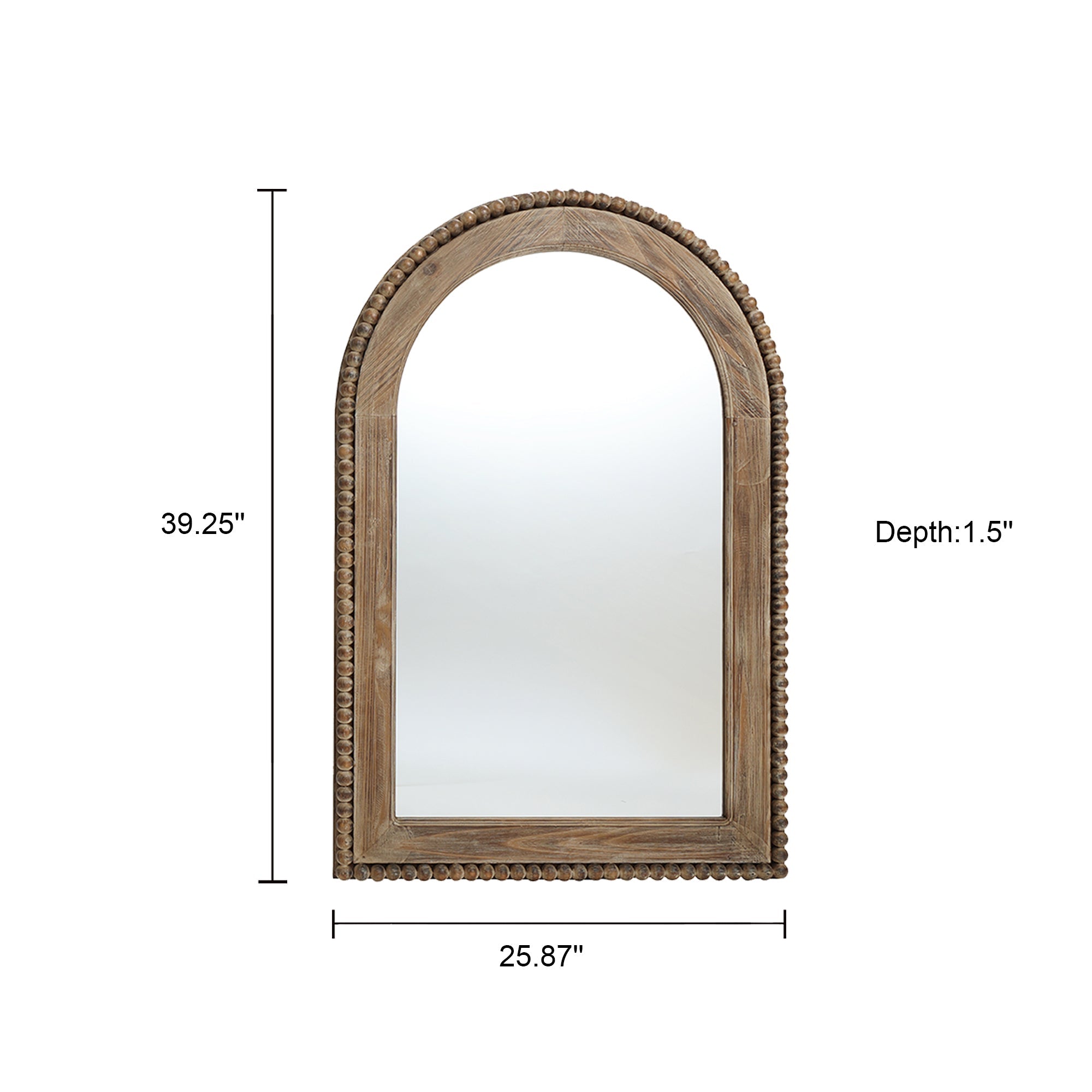 Beaded Arched Window Wood Wall Mirror, 39"