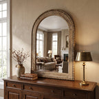 Beaded Arched Window Wood Wall Mirror, 39"