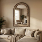 Beaded Arched Window Wood Wall Mirror, 39"