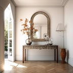 Beaded Arched Window Wood Wall Mirror, 39"
