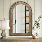Beaded Arched Window Wood Wall Mirror, 39"