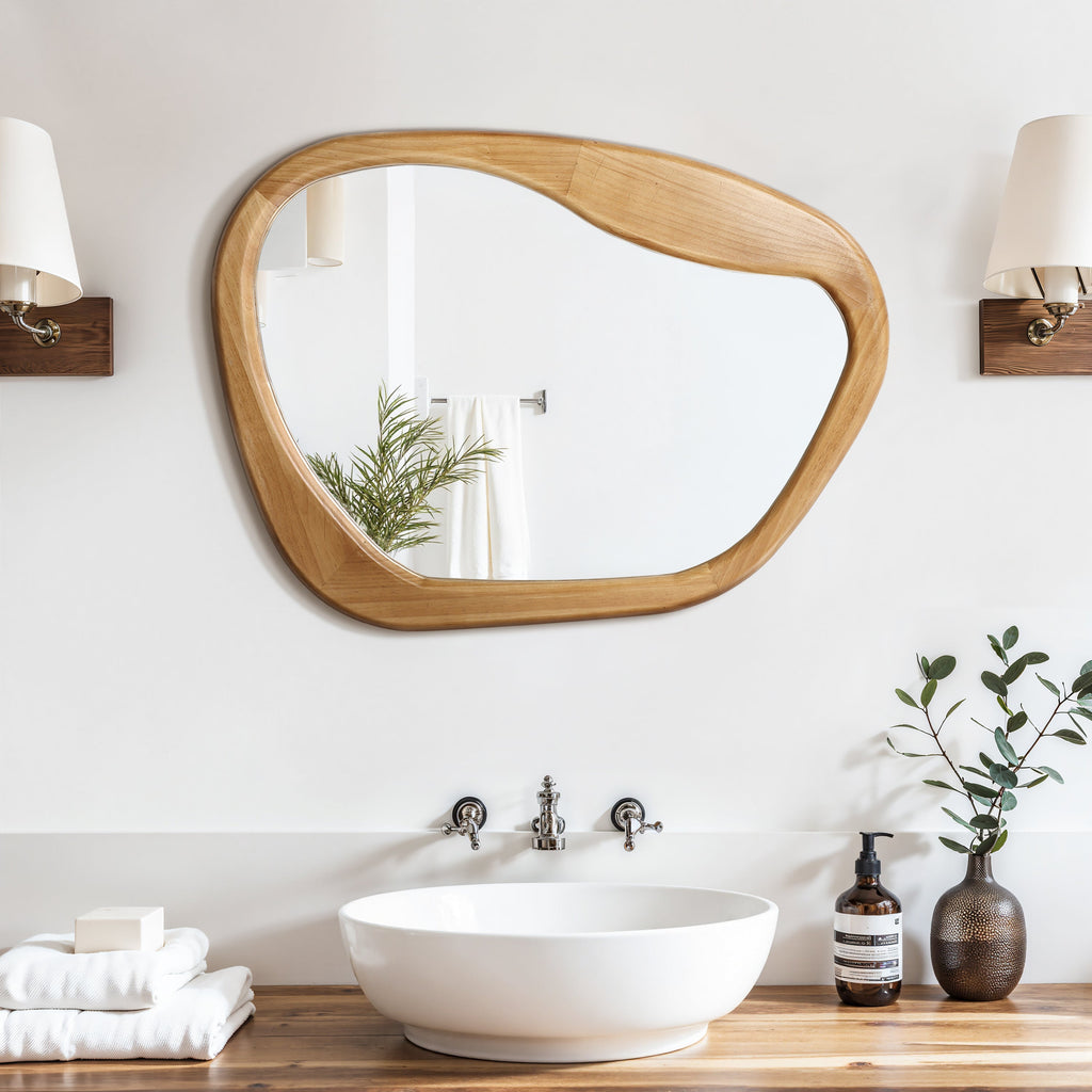 Asymmetrical Drift Wood Wall Mirror, 31.5"