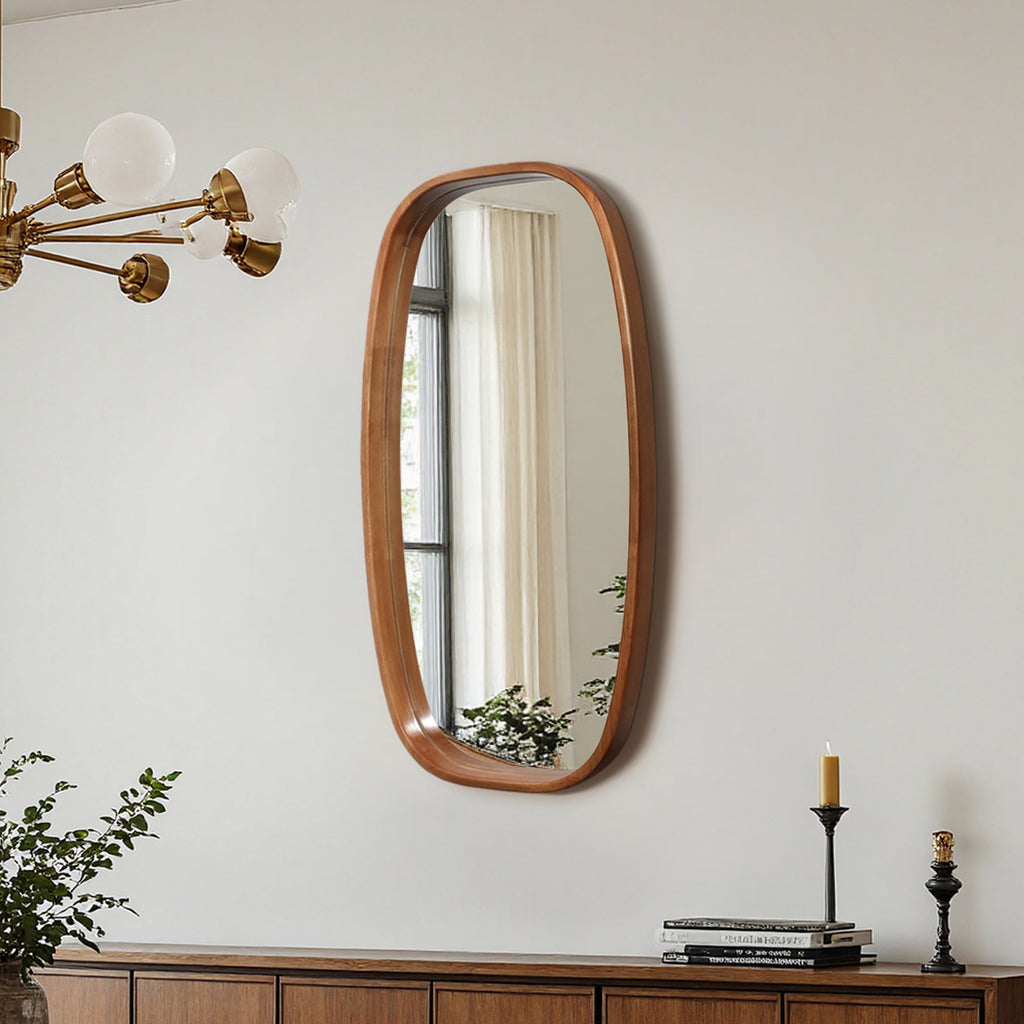 Rounded Rectangle Wood Wall Mirror, 31.5"