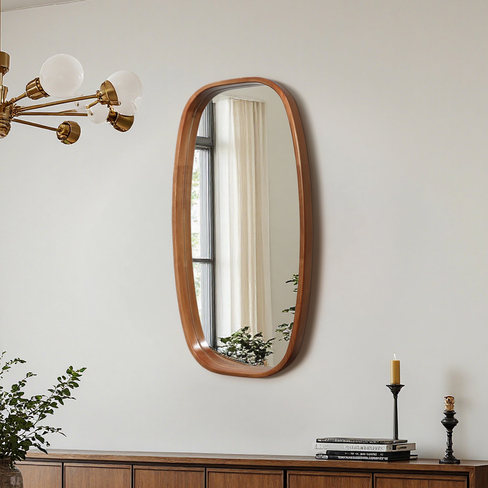 Rounded Rectangle Wood Wall Mirror, 31.5"