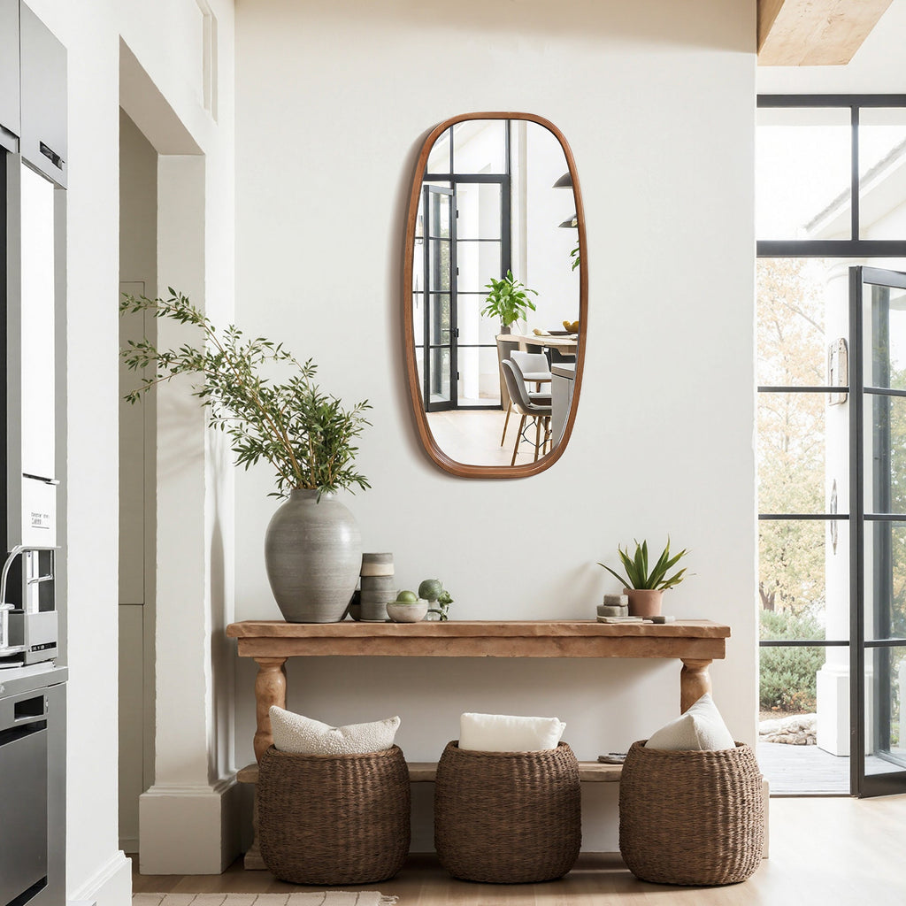 Rounded Rectangle Wood Wall Mirror, 31.5"
