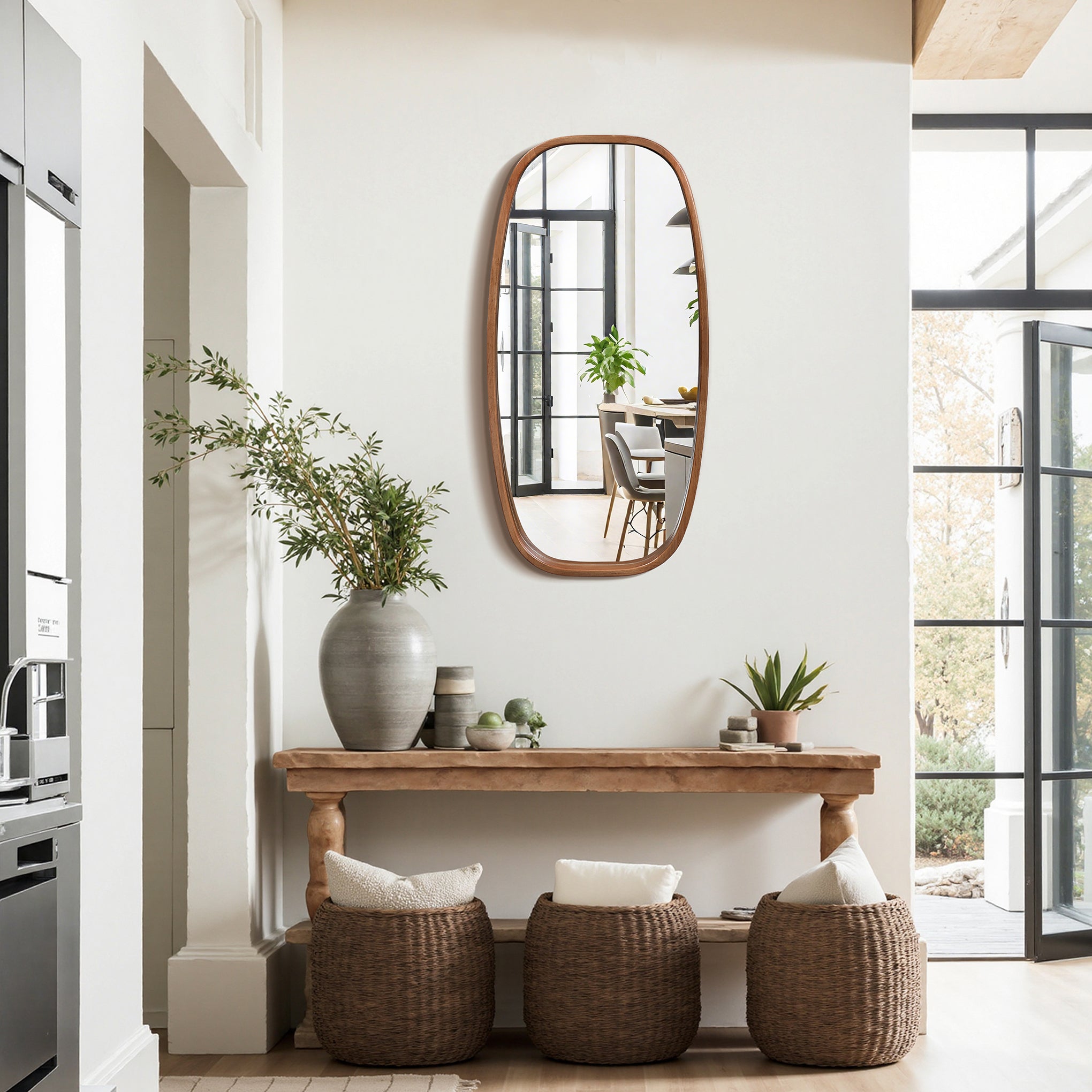 Rounded Rectangle Wood Wall Mirror, 31.5"