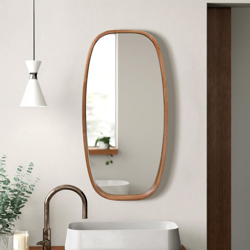 Rounded Rectangle Wood Wall Mirror, 31.5"