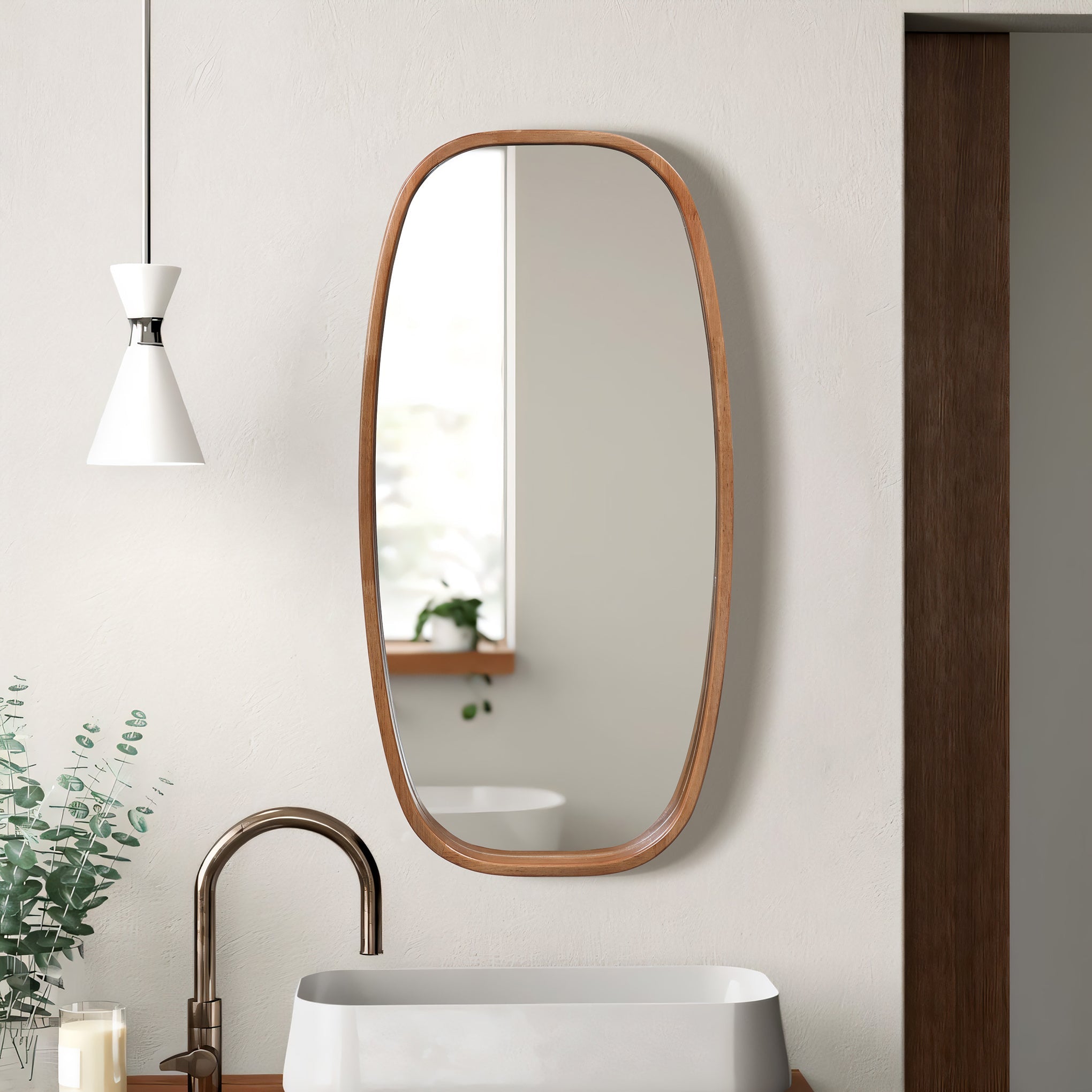 Rounded Rectangle Wood Wall Mirror, 31.5"