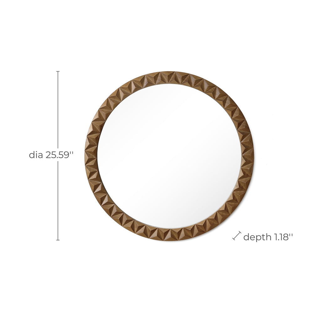Geometric Carved Wood Round Wall Mirror, 26"