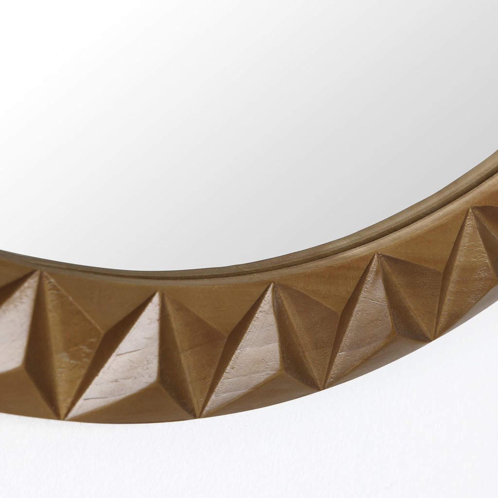 Geometric Carved Wood Round Wall Mirror, 26"