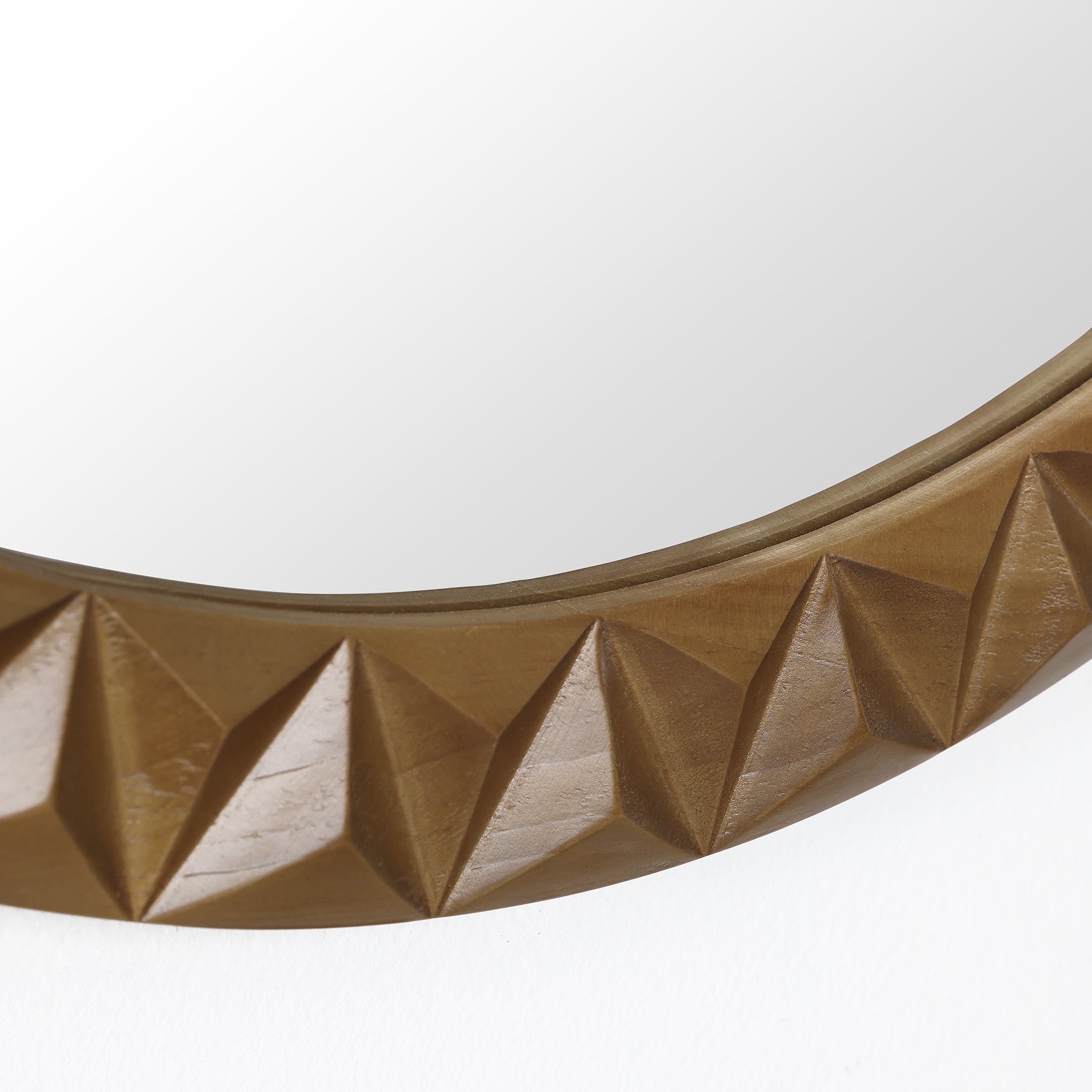 Geometric Carved Wood Round Wall Mirror, 26"