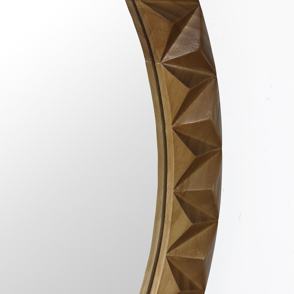 Geometric Carved Wood Round Wall Mirror, 26"