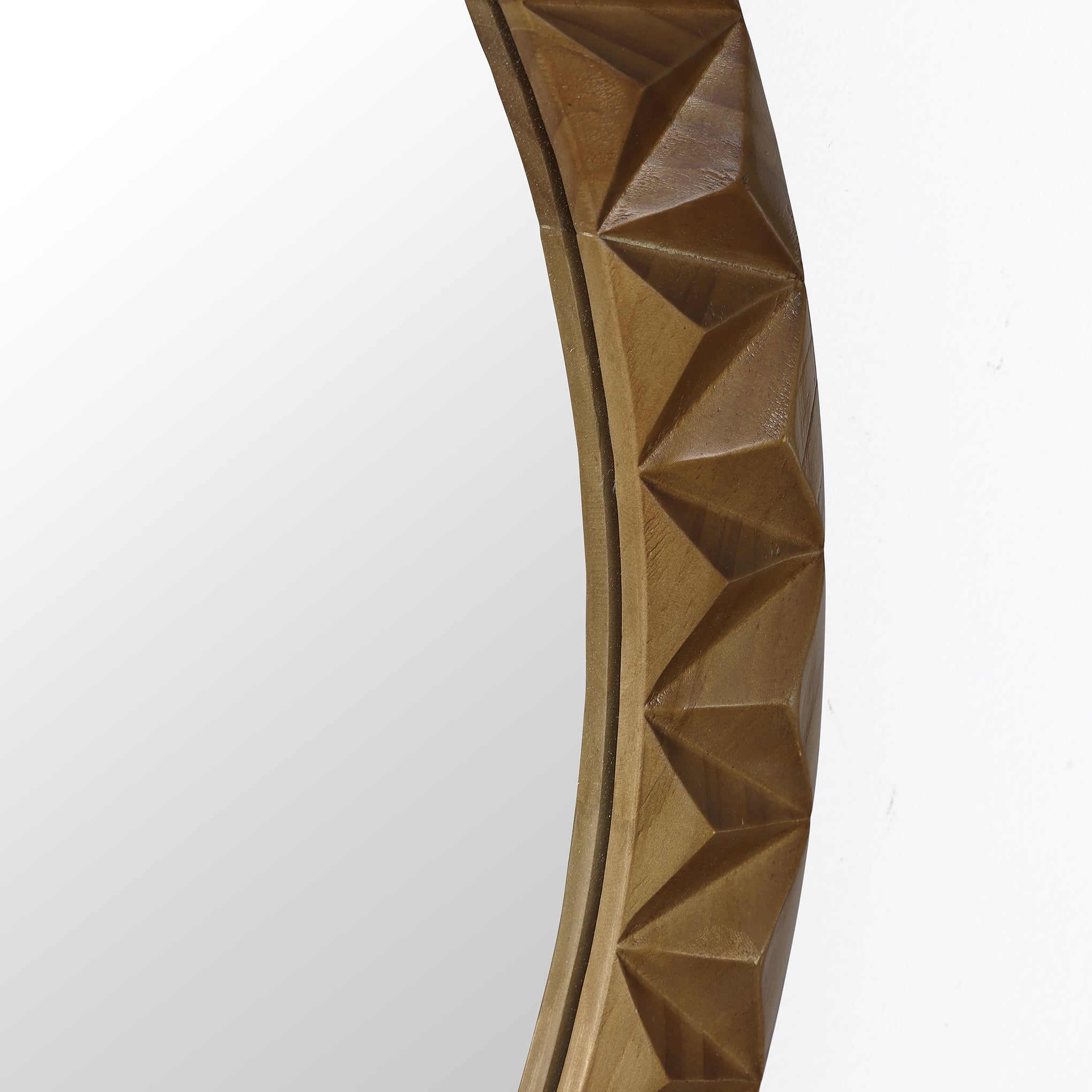 Geometric Carved Wood Round Wall Mirror, 26"