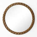 Geometric Carved Wood Round Wall Mirror, 26"