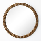 Geometric Carved Wood Round Wall Mirror, 26"