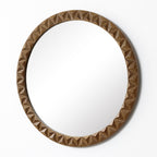 Geometric Carved Wood Round Wall Mirror, 26"