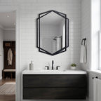 Black Metal Hexagon Wall Mirror, 32"