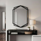 Black Metal Hexagon Wall Mirror, 32"