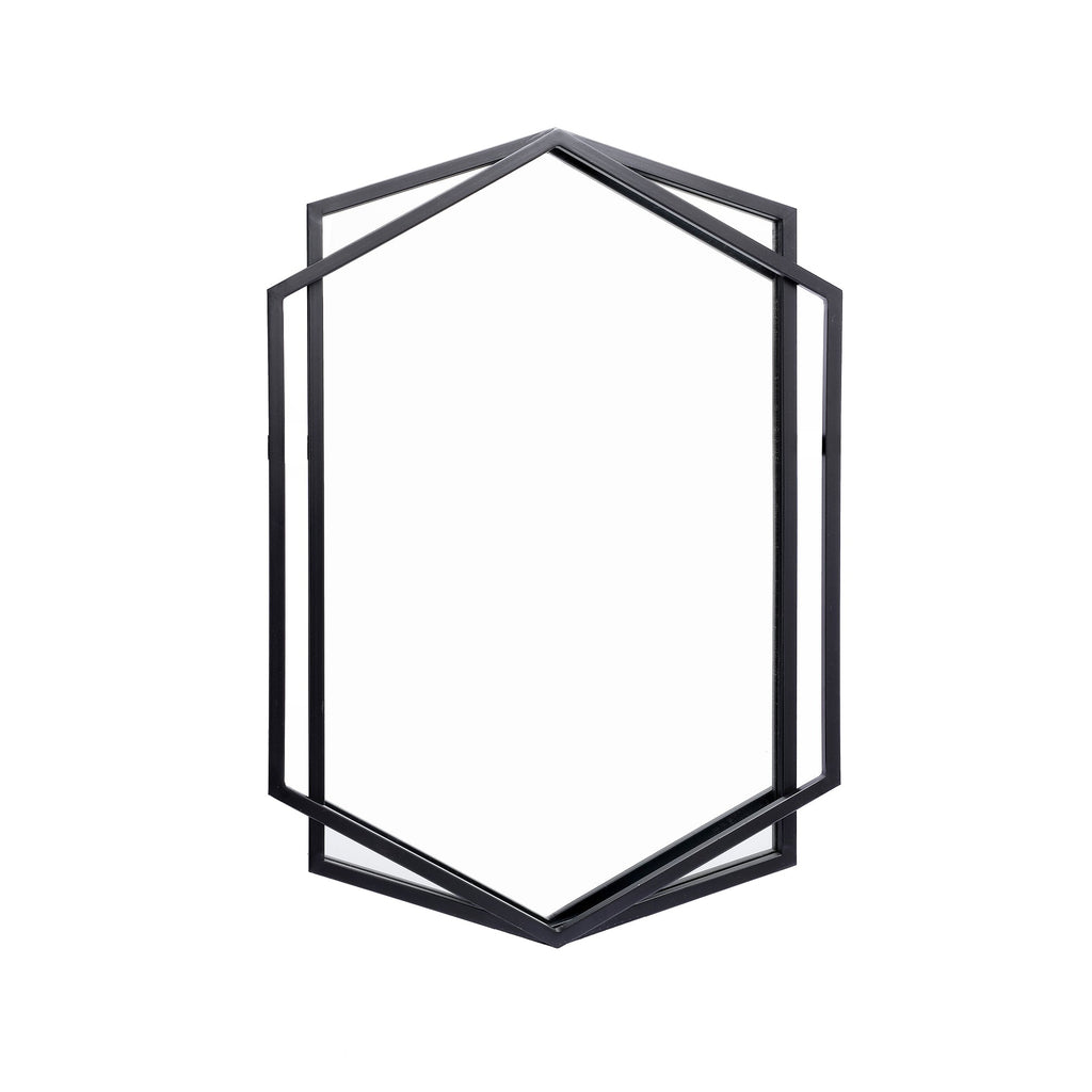 Black Metal Hexagon Wall Mirror, 32"