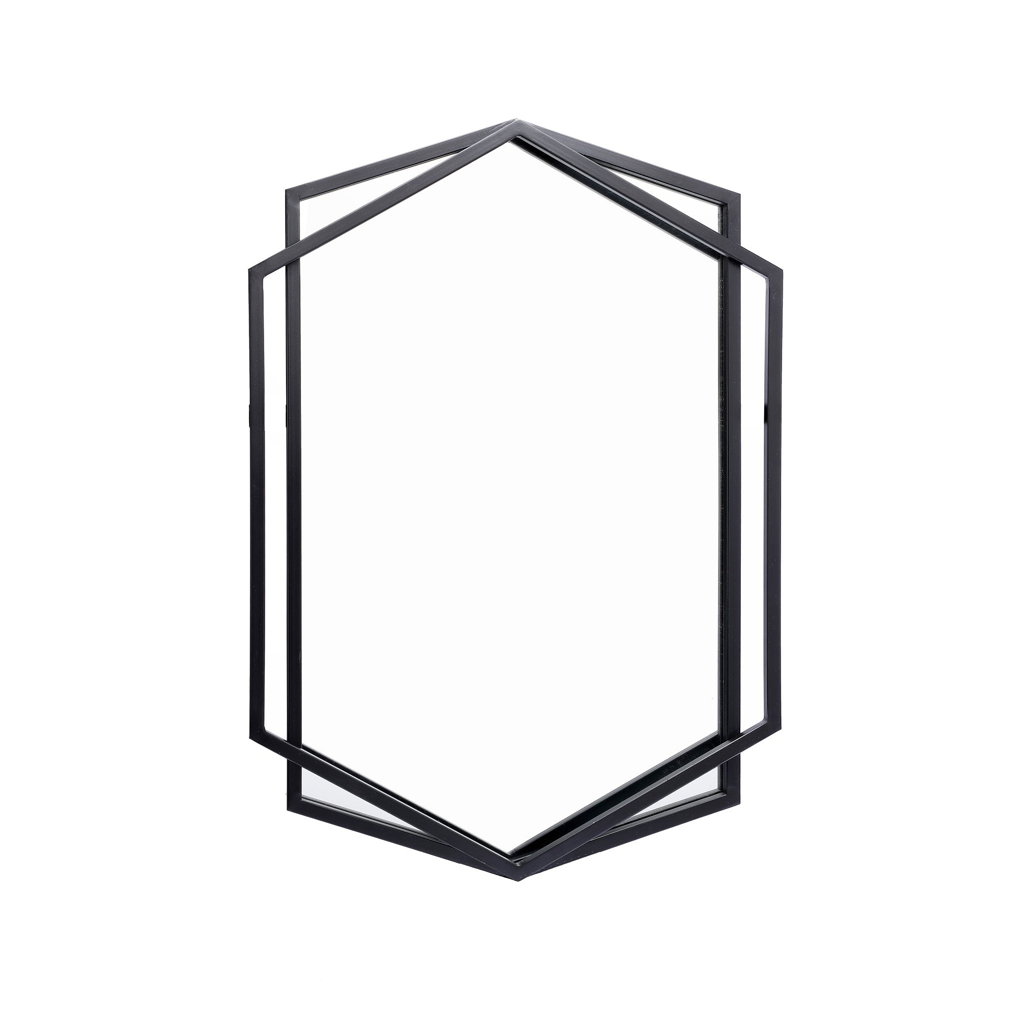 Black Metal Hexagon Wall Mirror, 32"