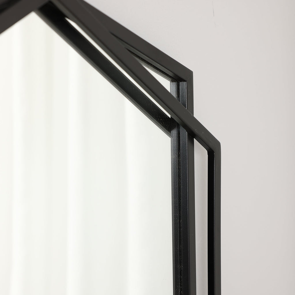 Black Metal Hexagon Wall Mirror, 32"