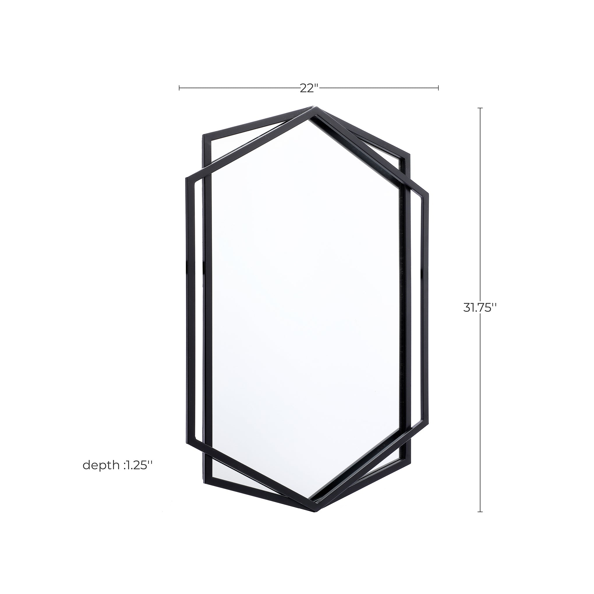 Black Metal Hexagon Wall Mirror, 32"