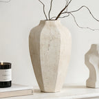Geometric Ceramic Vase, Chalky Off White, 14"