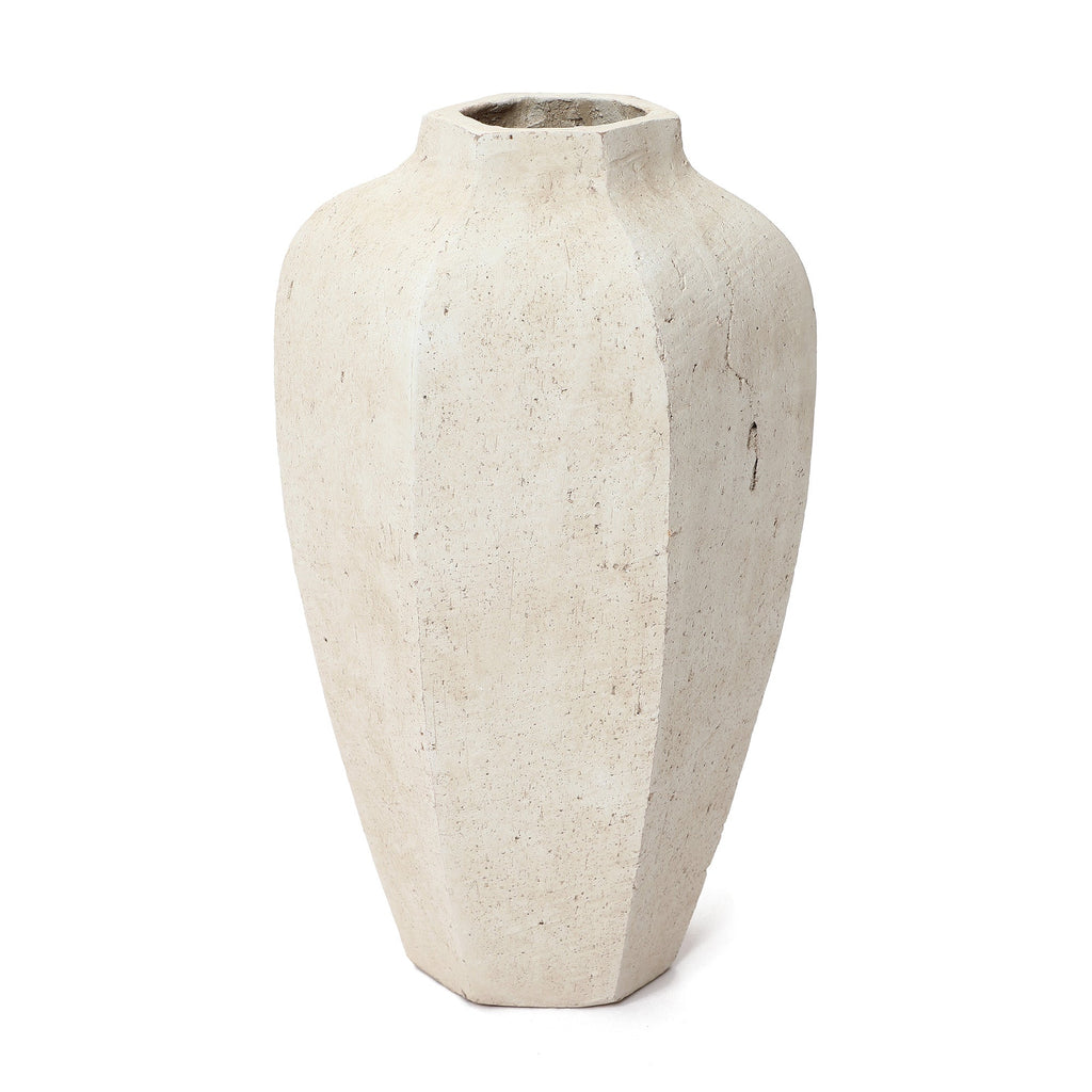 Geometric Ceramic Vase, Chalky Off White, 14"