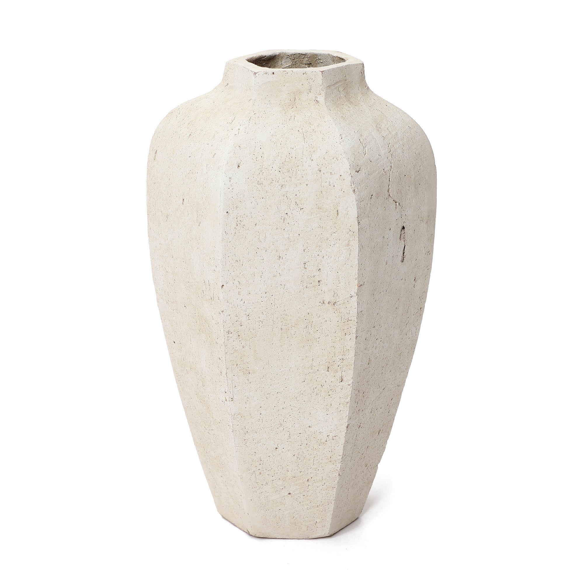 Geometric Ceramic Vase, Chalky Off White, 14"