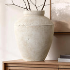Rustic Stone Ceramic Vase, White, 15"