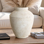 Rustic Stone Ceramic Vase, White, 15"
