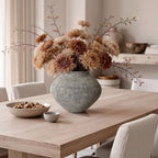 Wide Ribbed Terracotta Vase, Weathered Gray, 10"