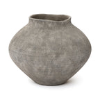 Wide Ribbed Terracotta Vase, Weathered Gray, 10"