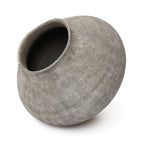 Wide Ribbed Terracotta Vase, Weathered Gray, 10"