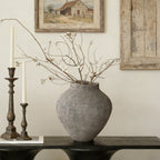Round Ribbed Terracotta Vase, Weathered Gray, 13"