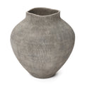 Round Ribbed Terracotta Vase, Weathered Gray, 13"