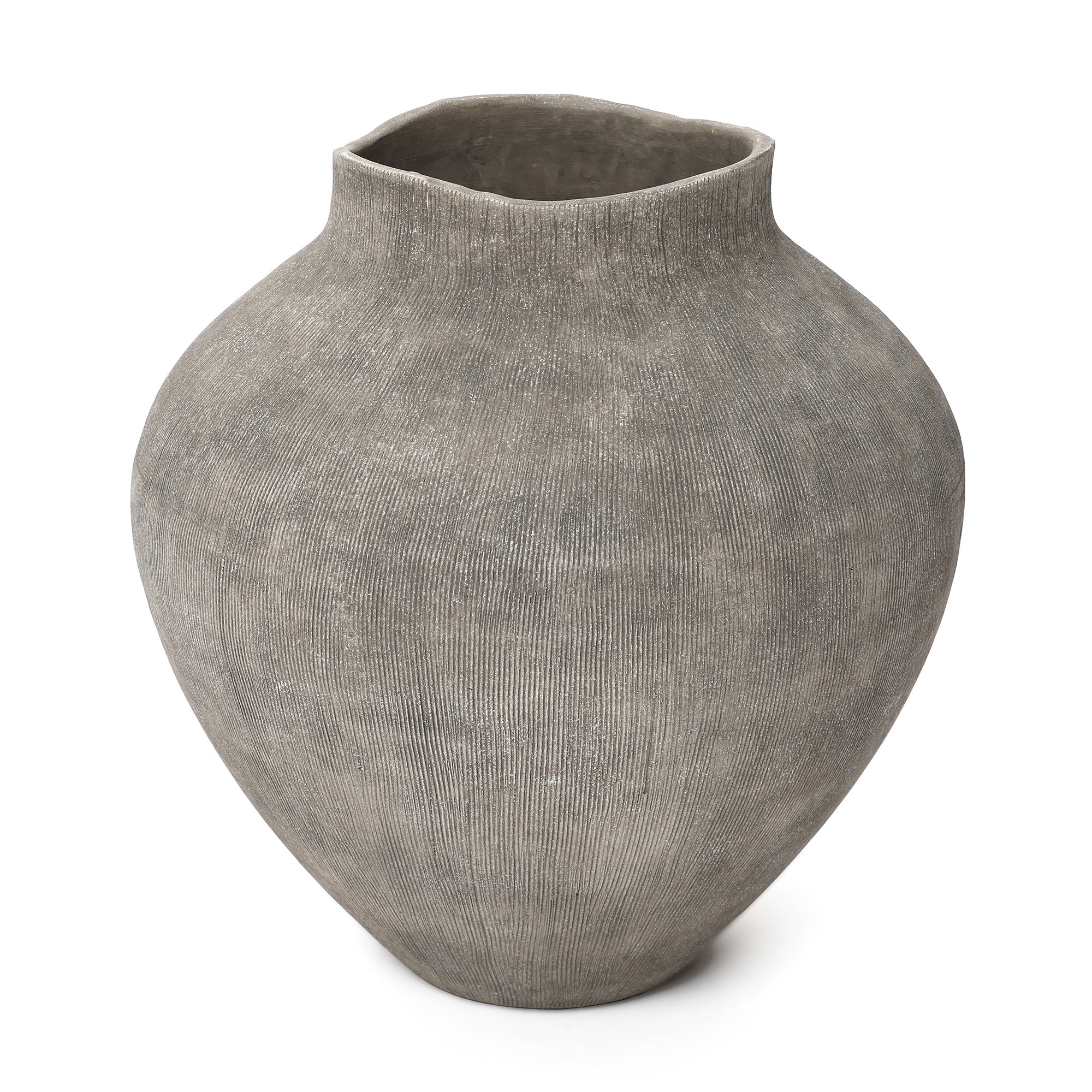 Round Ribbed Terracotta Vase, Weathered Gray, 13"