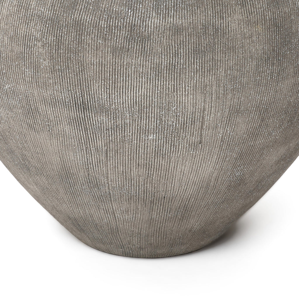 Round Ribbed Terracotta Vase, Weathered Gray, 13"