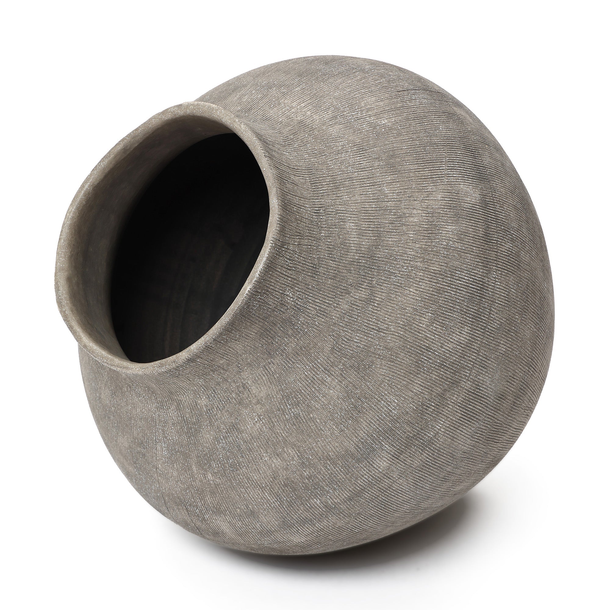 Round Ribbed Terracotta Vase, Weathered Gray, 13"
