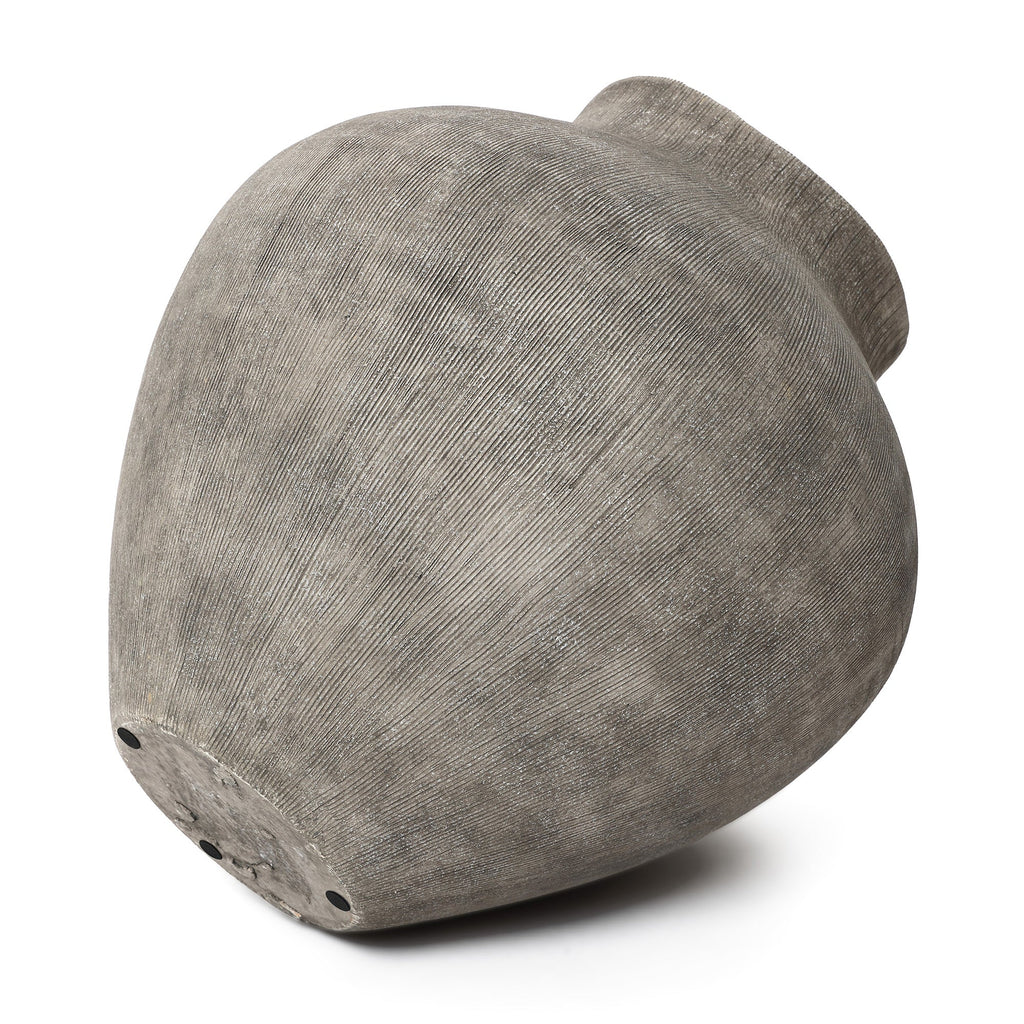 Round Ribbed Terracotta Vase, Weathered Gray, 13"