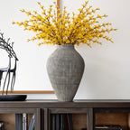 Tall Ribbed Terracotta Vase, Weathered Gray, 16"